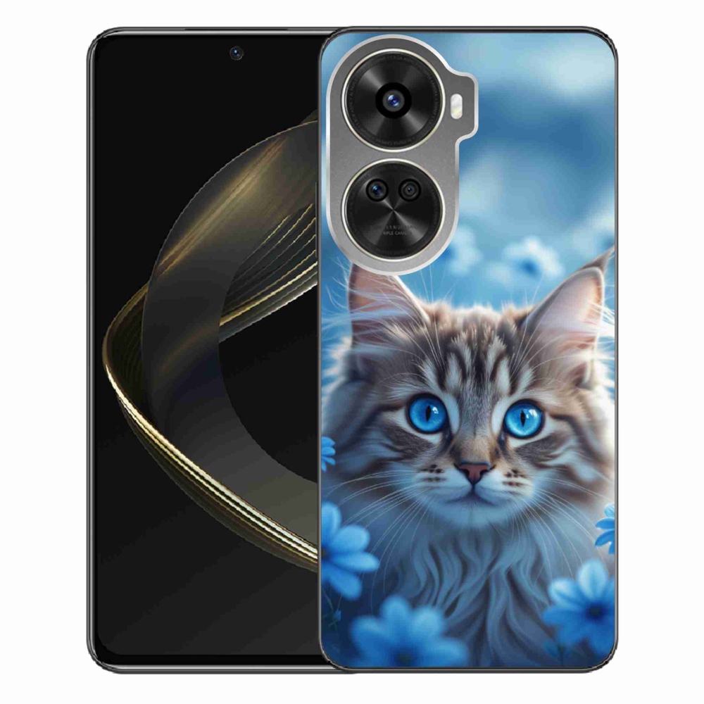Gélový kryt mmCase na Huawei Nova 12 SE - mačiatko v modrých kvetoch