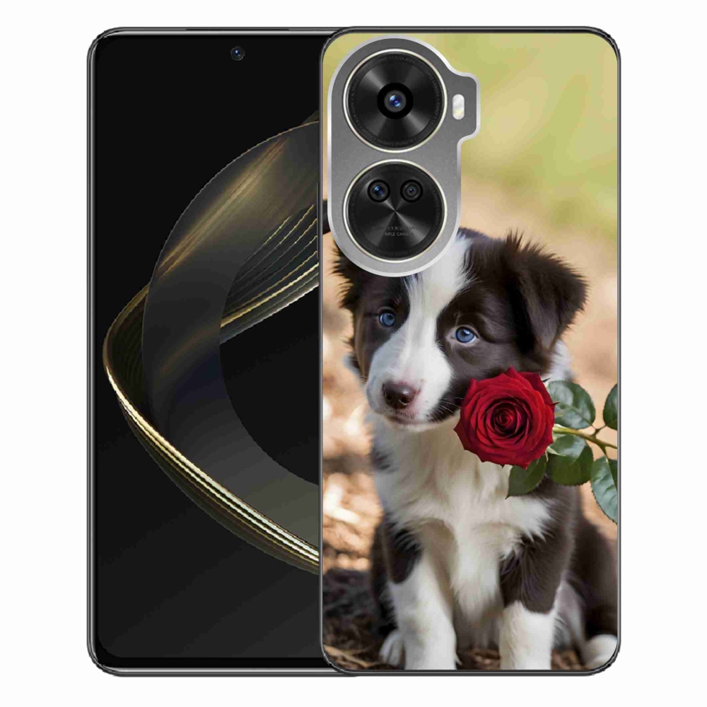 Gélový kryt mmCase na Huawei Nova 12 SE - roztomilá border kólia s ružou