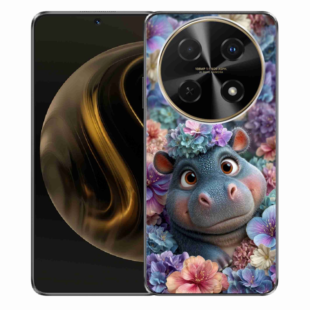 Gélový kryt mmCase na Huawei Nova 12i - hrošík v kvetoch