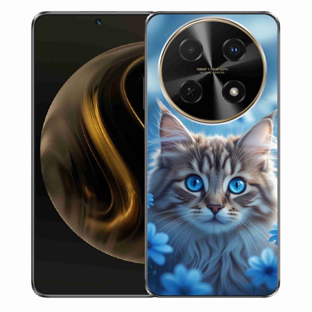 Gélový kryt mmCase na Huawei Nova 12i - mačiatko v modrých kvetoch