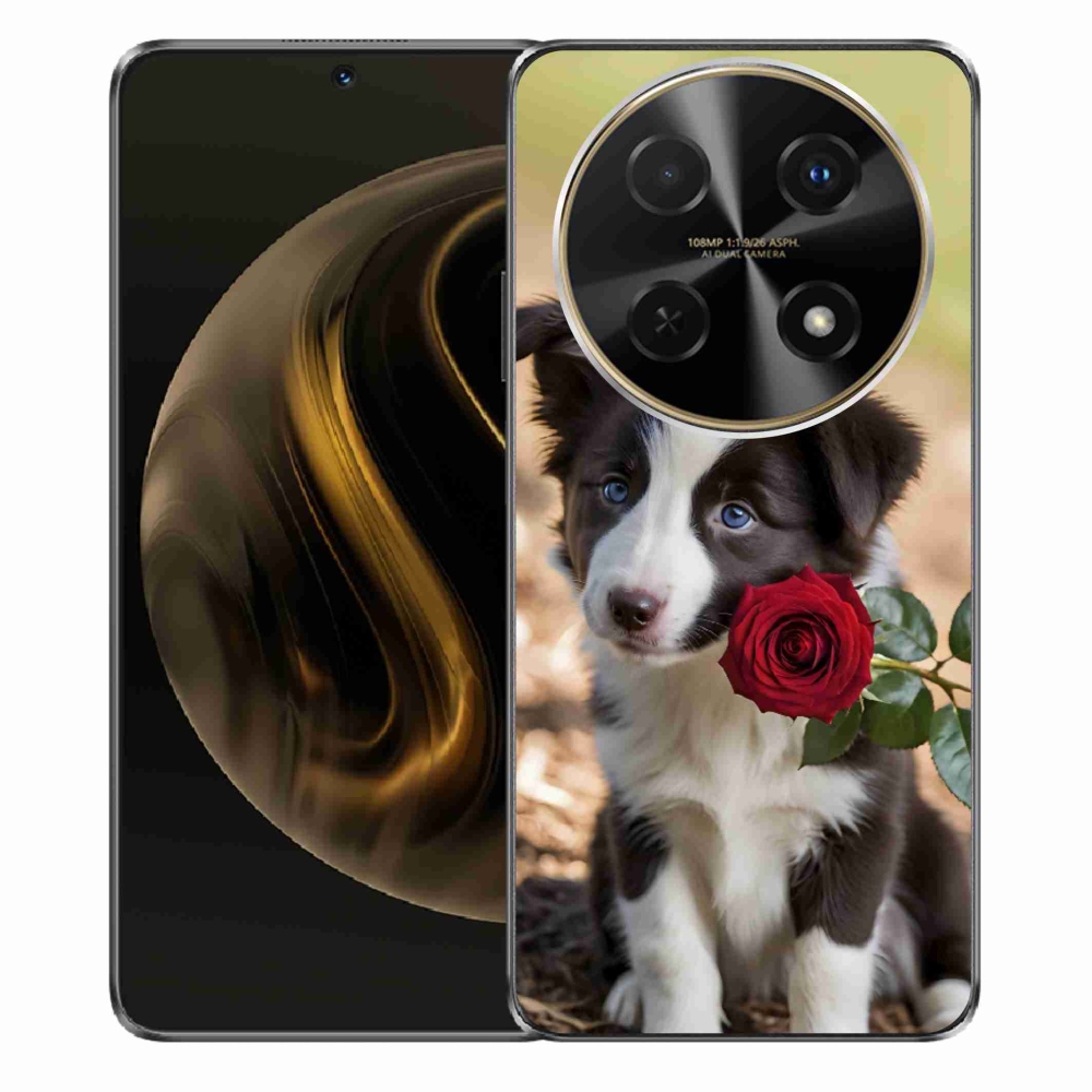 Gélový kryt mmCase na Huawei Nova 12i - roztomilá border kólia s ružou