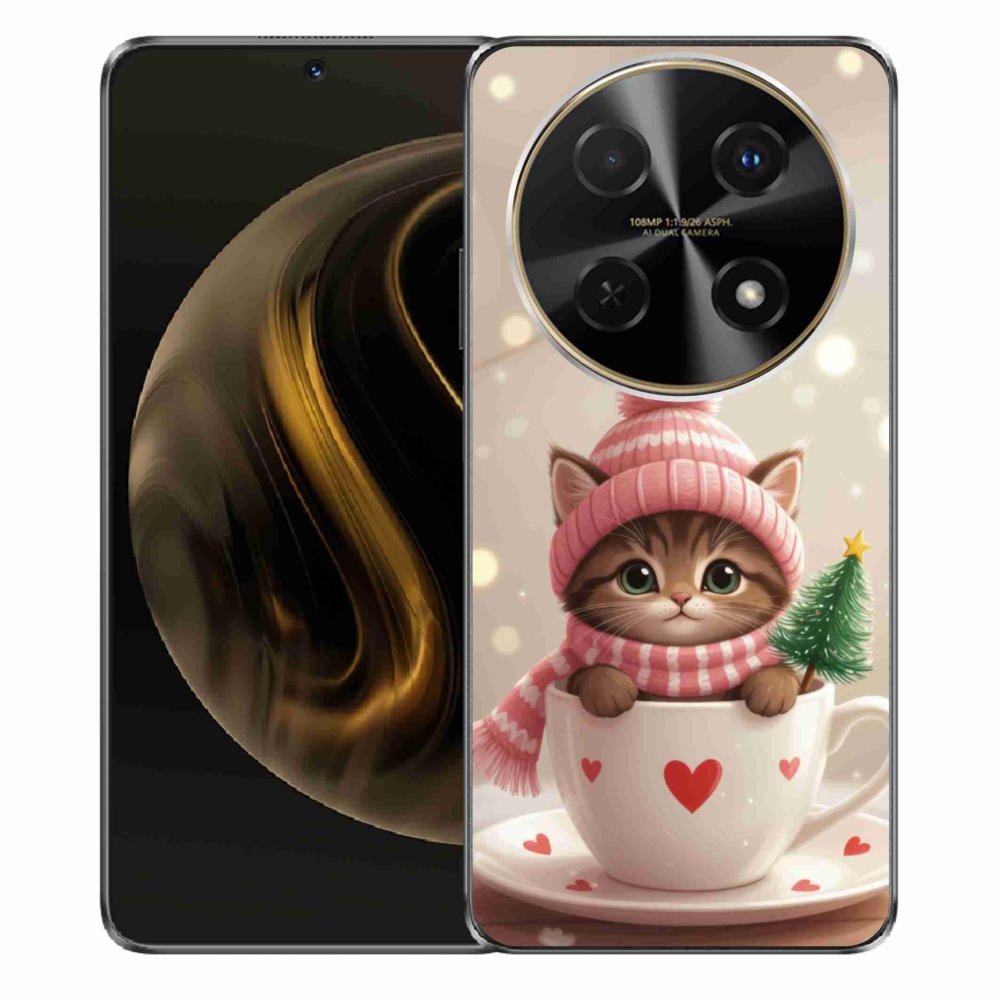 Gélový kryt mmCase na Huawei Nova 12i - vianočné mačiatko v hrnčeku