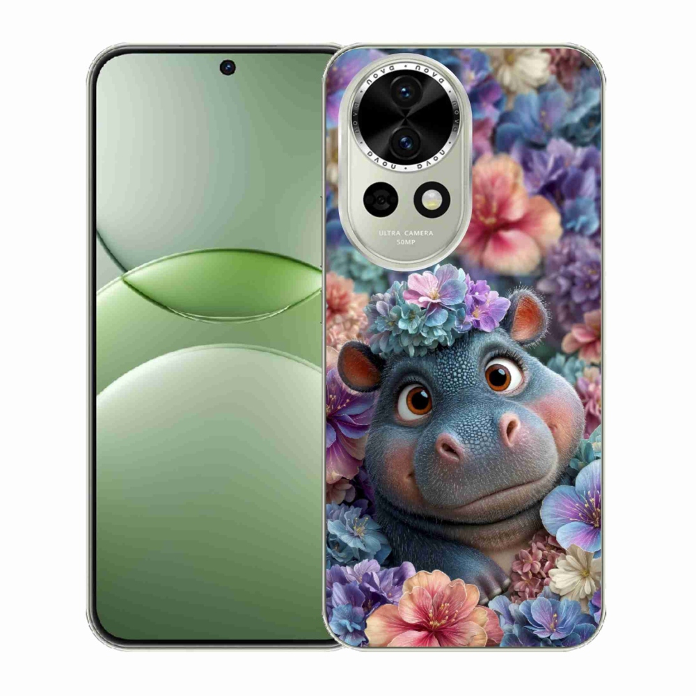 Gélový kryt mmCase na Huawei Nova 13 5G - hrošík v kvetoch