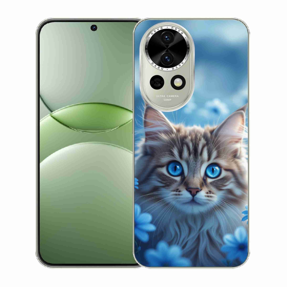 Gélový kryt mmCase na Huawei Nova 13 5G - mačiatko v modrých kvetoch