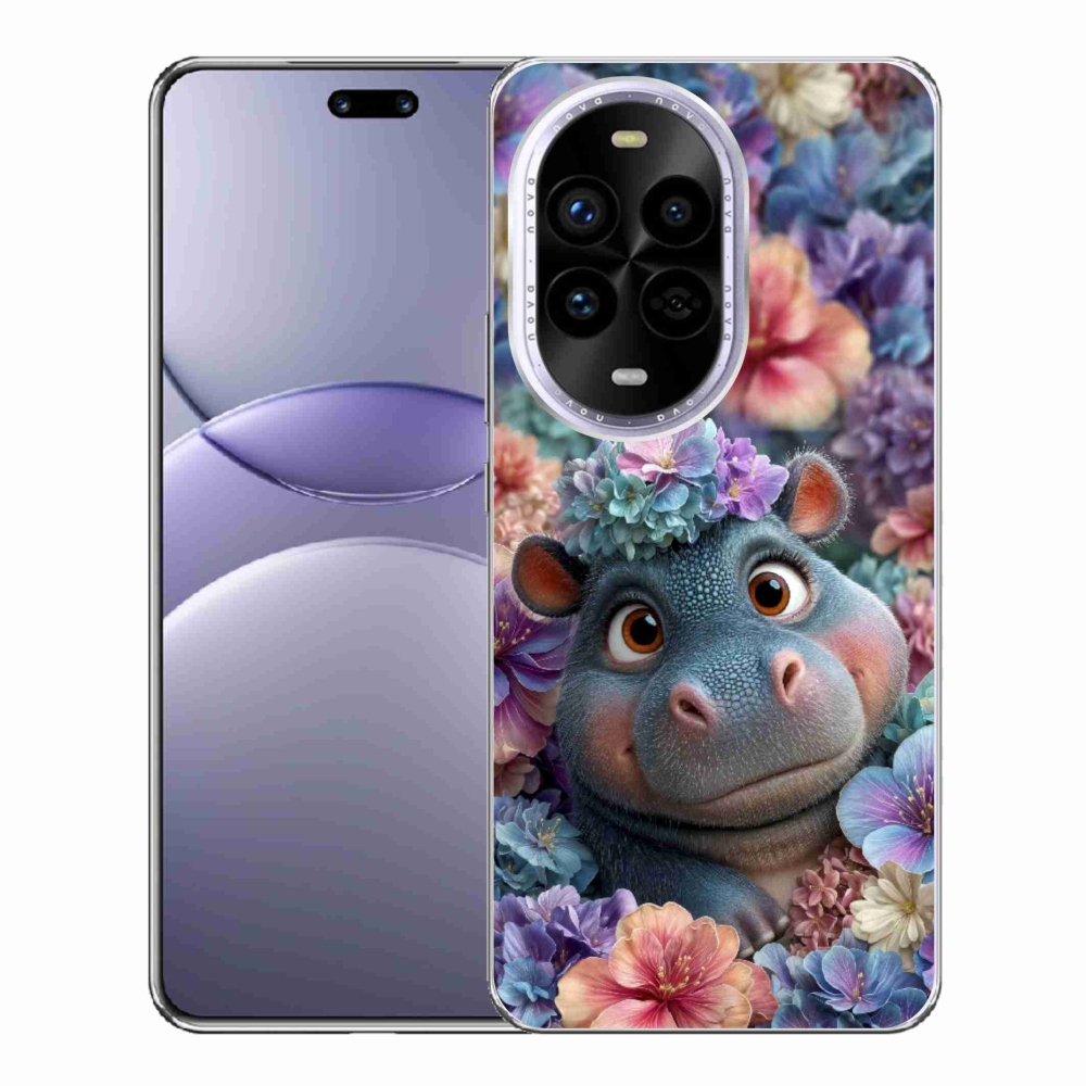 Gélový kryt mmCase na Huawei Nova 13 Pro 5G - hrošík v kvetoch