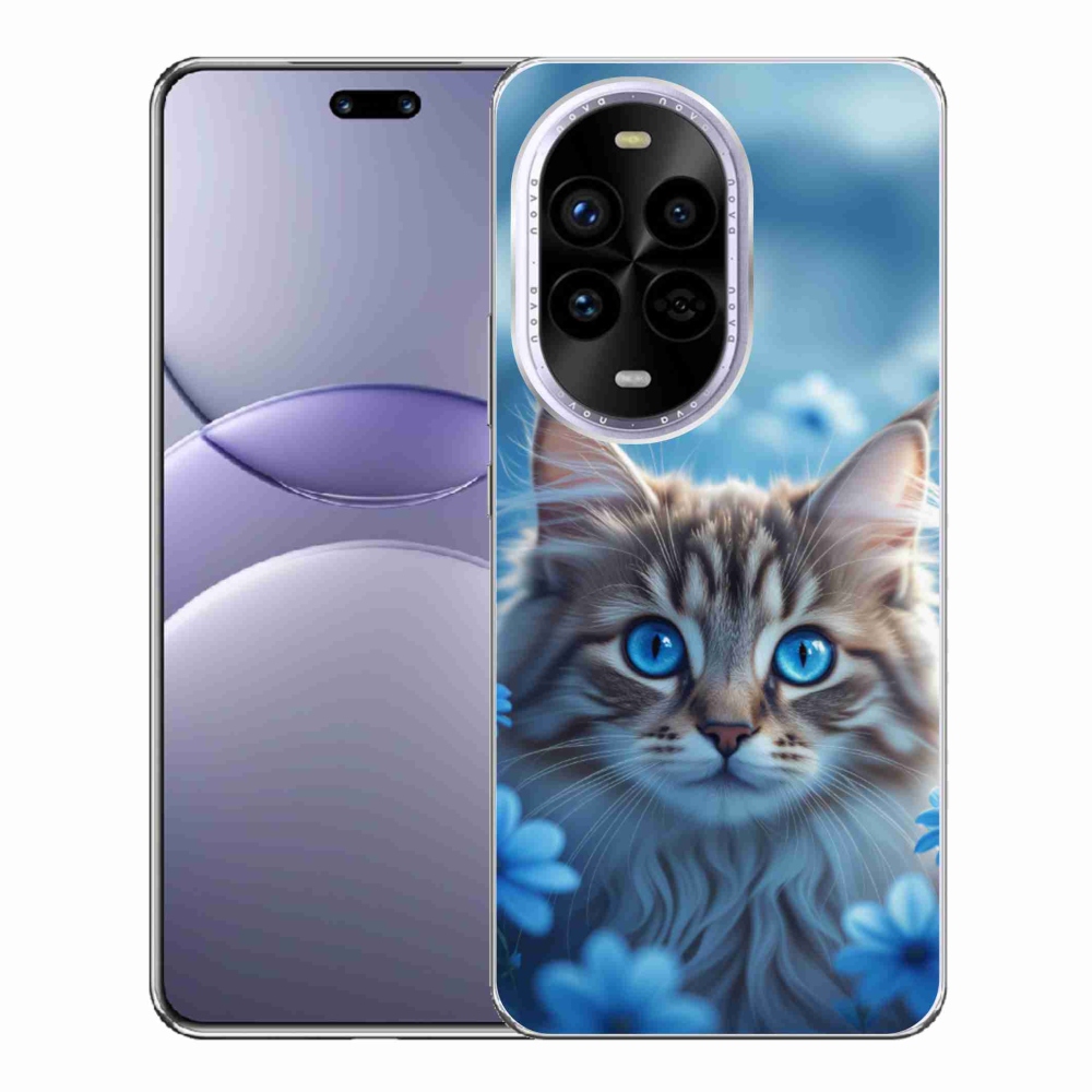 Gélový kryt mmCase na Huawei Nova 13 Pro 5G - mačiatko v modrých kvetoch