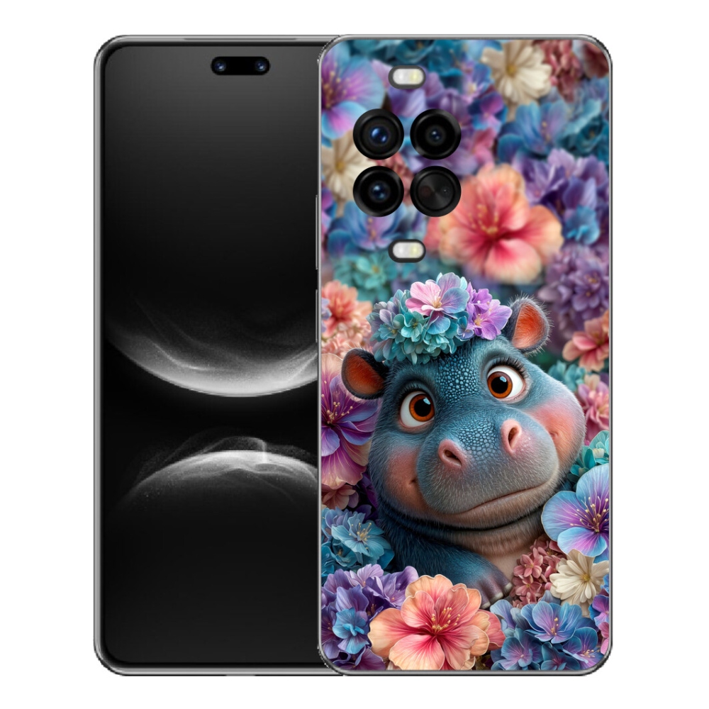 Gélový kryt mmCase na Huawei Nova 14 Pro - hrošík v kvetoch
