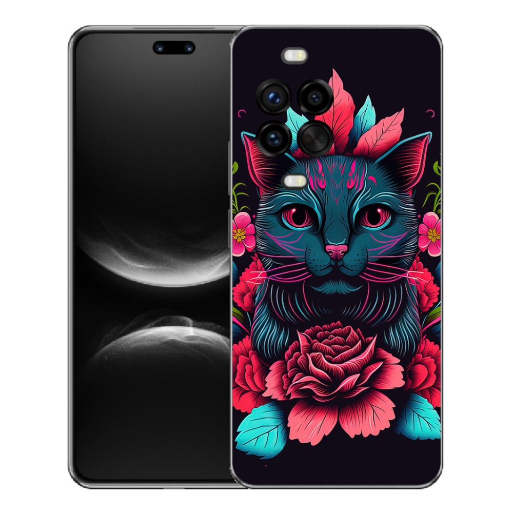 Gélový kryt mmCase na Huawei Nova 14 Pro - kvety a mačka