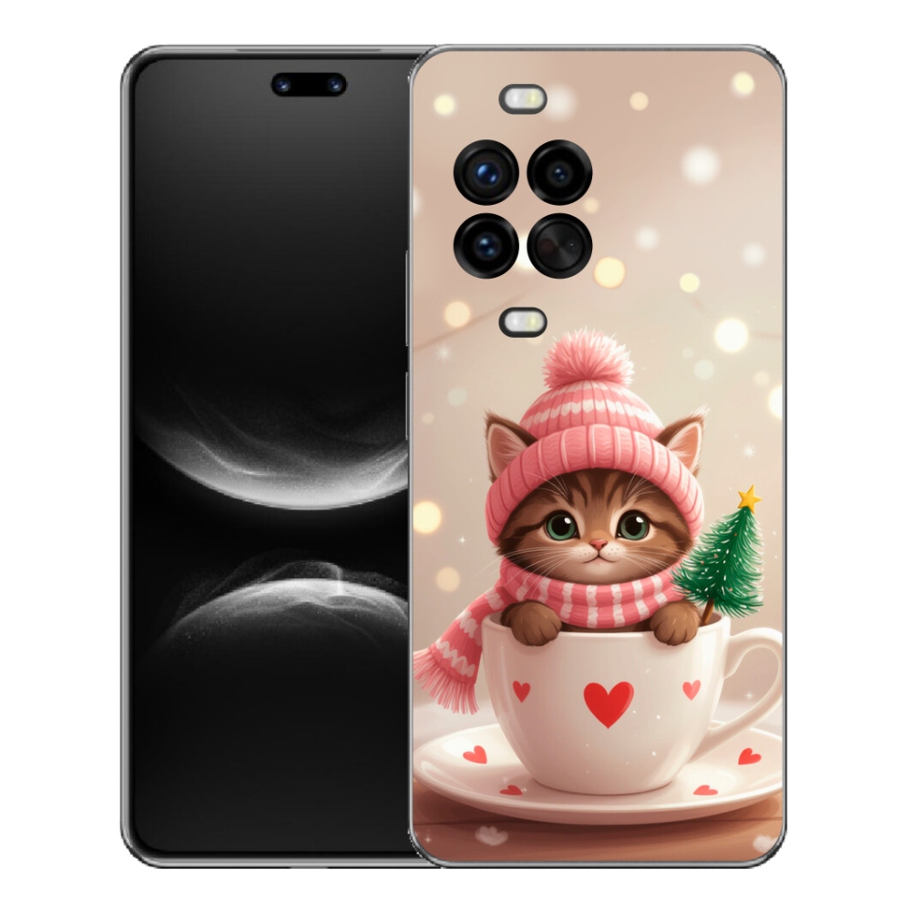 Gélový kryt mmCase na Huawei Nova 14 Pro - vianočné mačiatko v hrnčeku