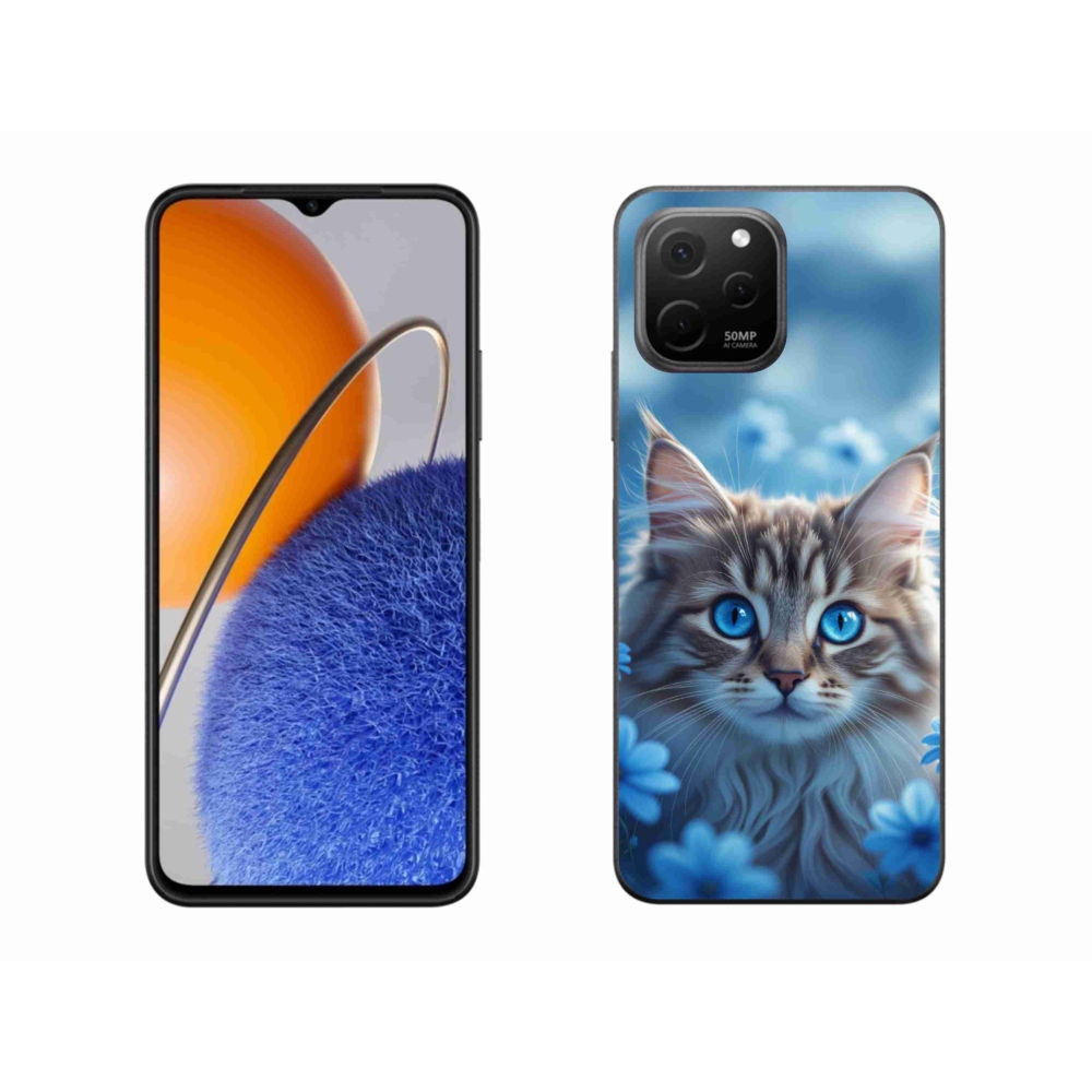 Gélový kryt mmCase na Huawei Nova Y61 - mačiatko v modrých kvetoch