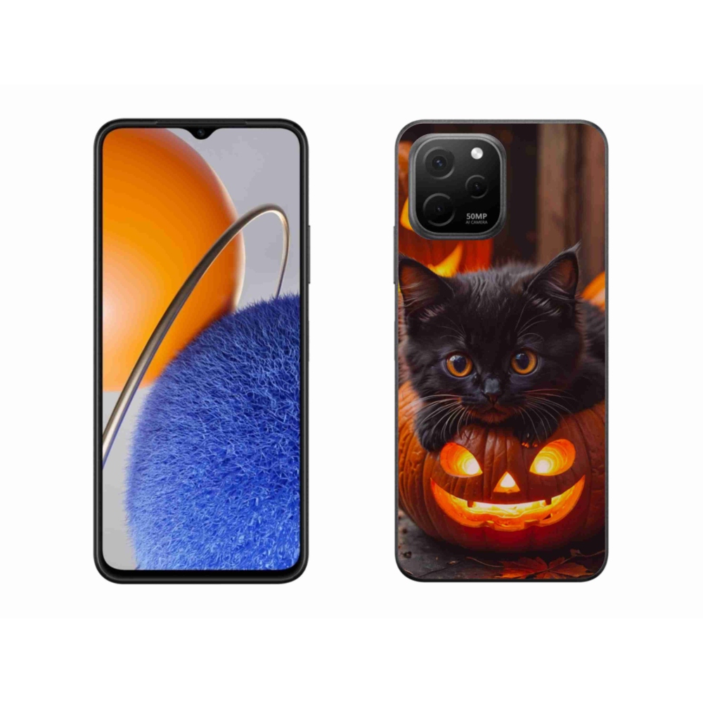 Gélový kryt mmCase na Huawei Nova Y61 - mačiatko a tekvica