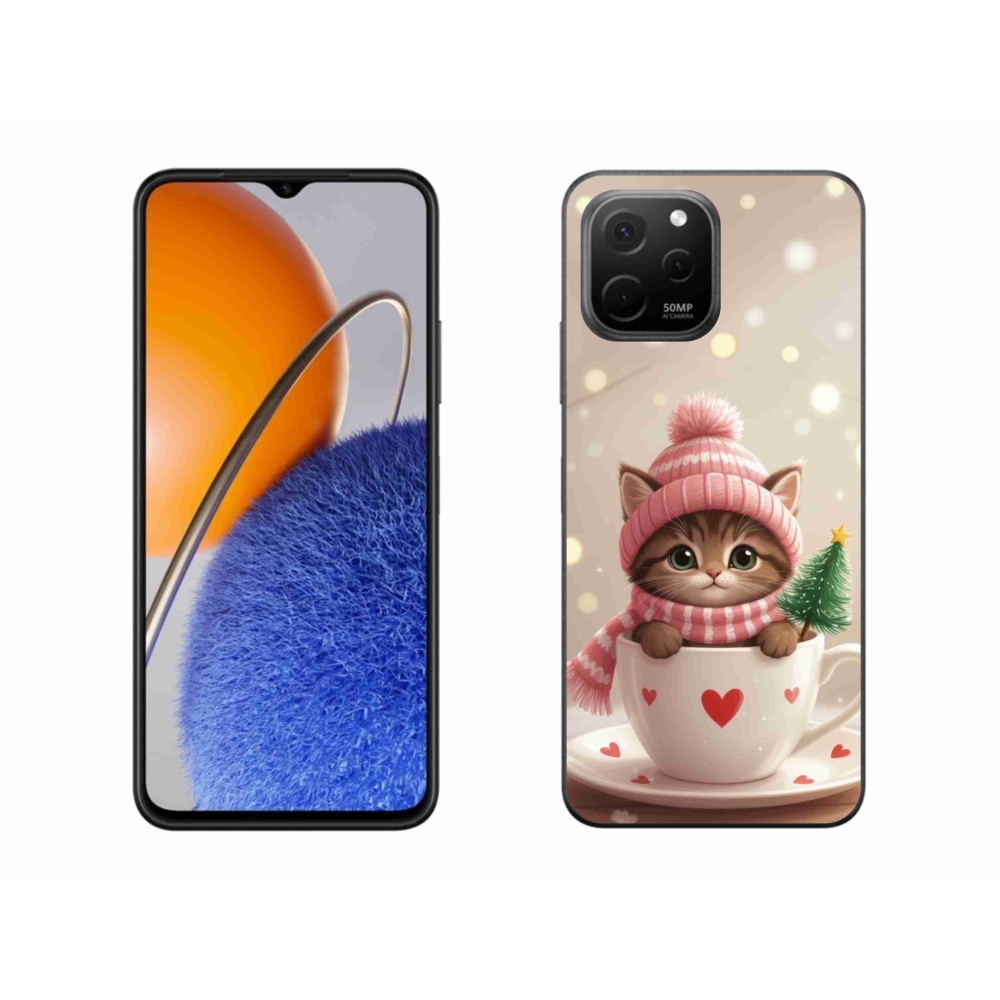 Gélový kryt mmCase na Huawei Nova Y61 - vianočné mačiatko v hrnčeku