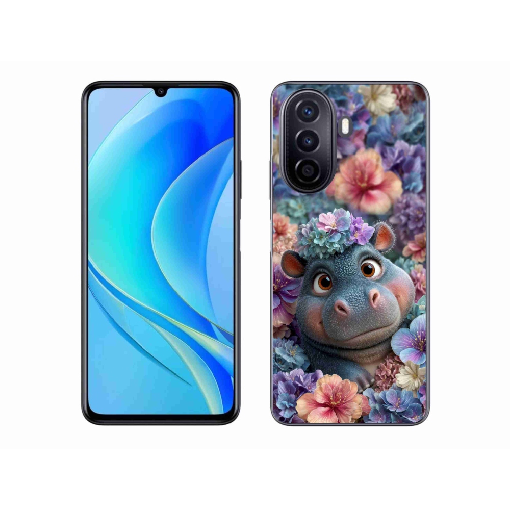 Gélový kryt mmCase na Huawei Nova Y70 - hrošík v kvetoch