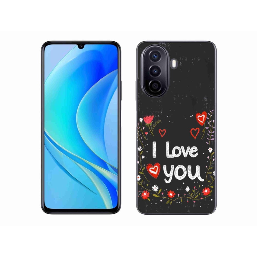 Gélový kryt mmCase na Huawei Nova Y70 - I love you čierne pozadie