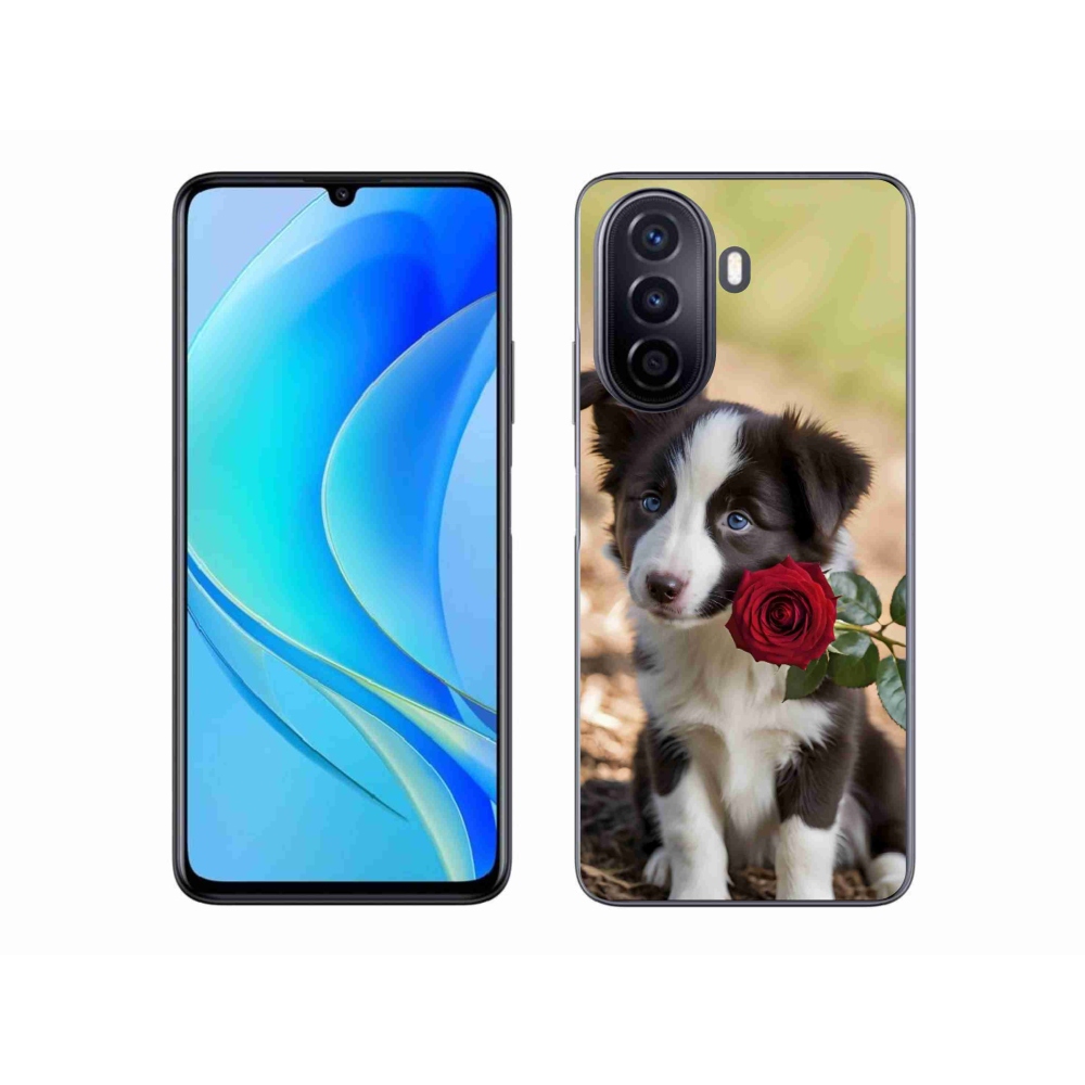 Gélový kryt mmCase na Huawei Nova Y70 - roztomilá border kólia s ružou