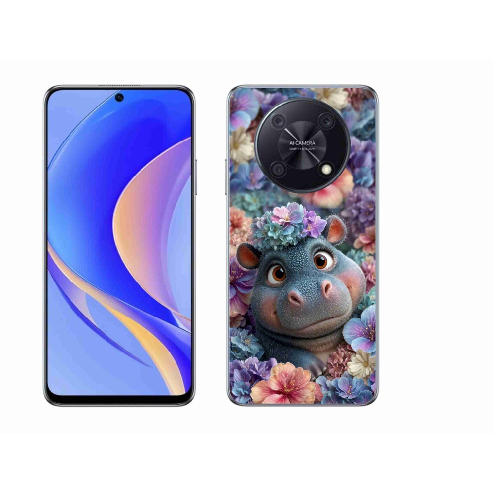 Gélový kryt mmCase na Huawei Nova Y90 - hrošík v kvetoch