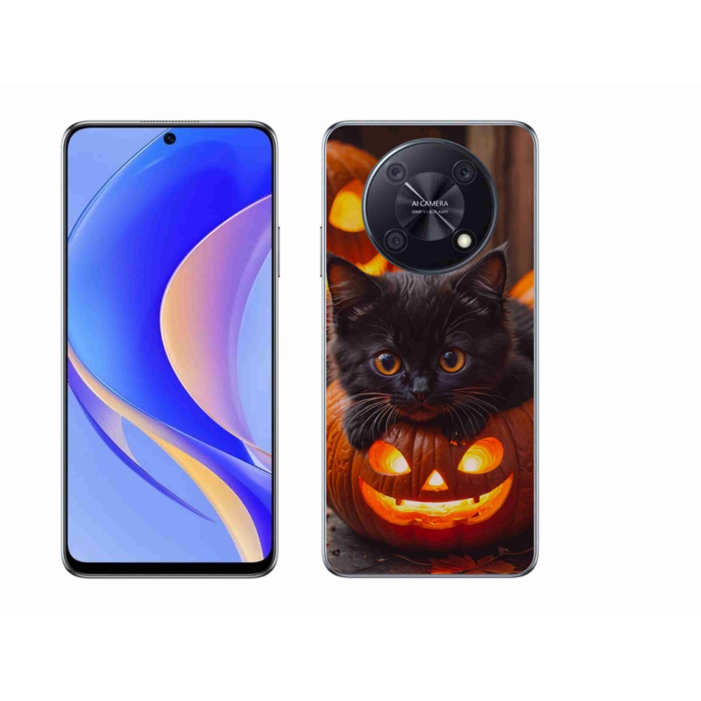Gélový kryt mmCase na Huawei Nova Y90 - mačiatko a tekvica