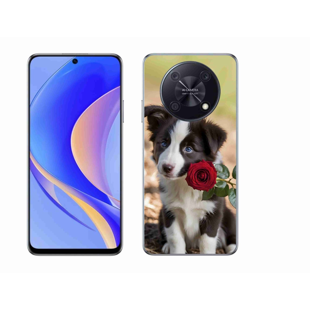 Gélový kryt mmCase na Huawei Nova Y90 - roztomilá border kólia s ružou