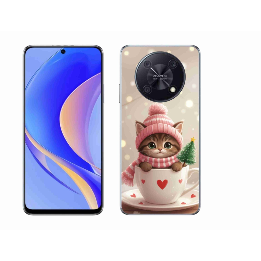Gélový kryt mmCase na Huawei Nova Y90 - vianočné mačiatko v hrnčeku
