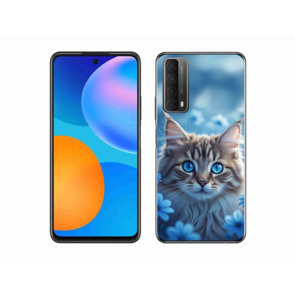 Gélový kryt mmCase na Huawei P Smart (2021) - mačiatko v modrých kvetoch