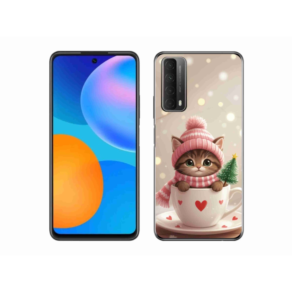 Gélový kryt mmCase na Huawei P Smart (2021) - vianočné mačiatko v hrnčeku