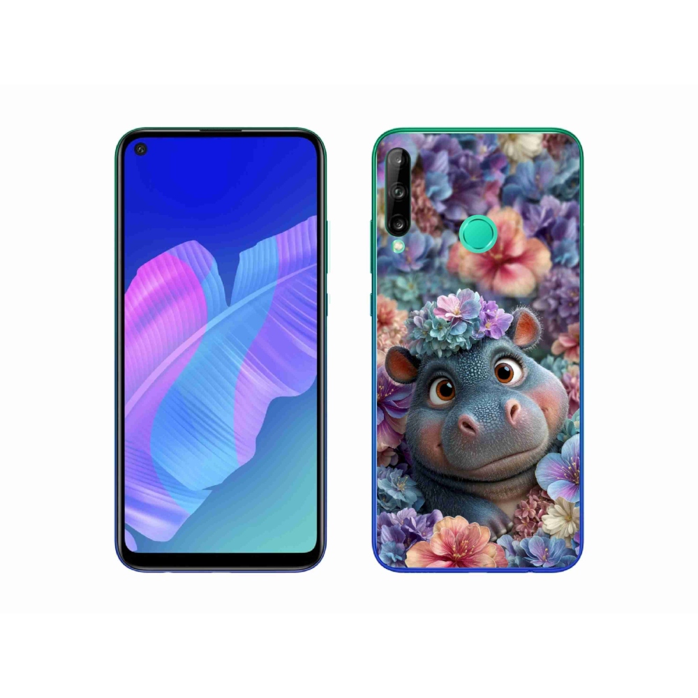 Gélový kryt mmCase na Huawei P40 Lite E - hrošík v kvetoch
