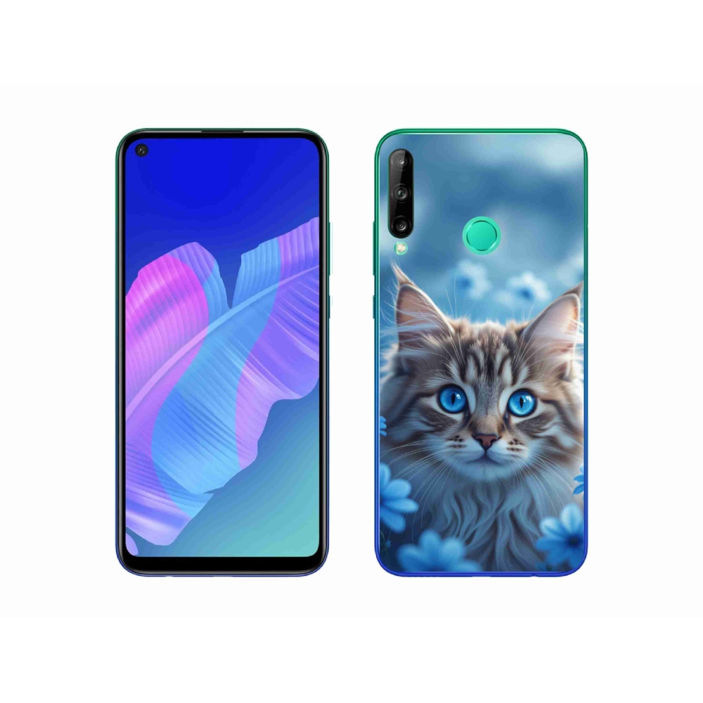 Gélový kryt mmCase na Huawei P40 Lite E - mačiatko v modrých kvetoch