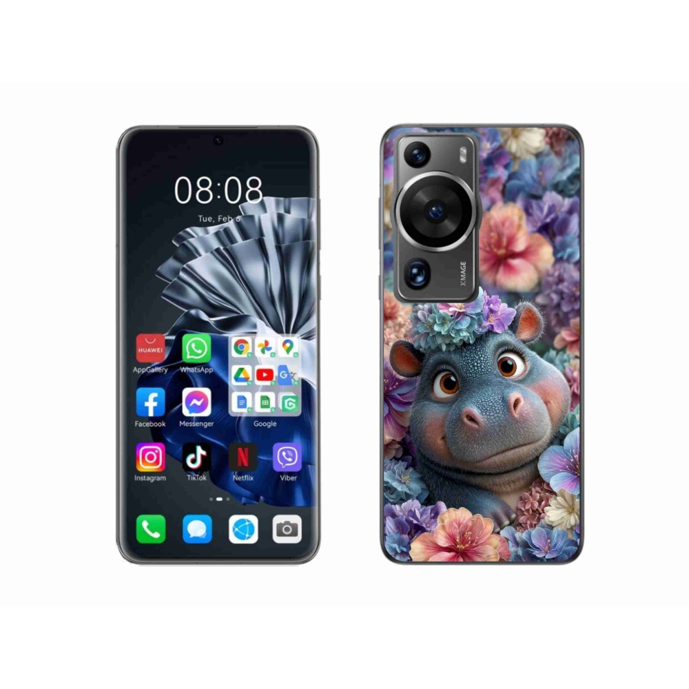 Gélový kryt mmCase na Huawei P60 Pro - hrošík v kvetoch