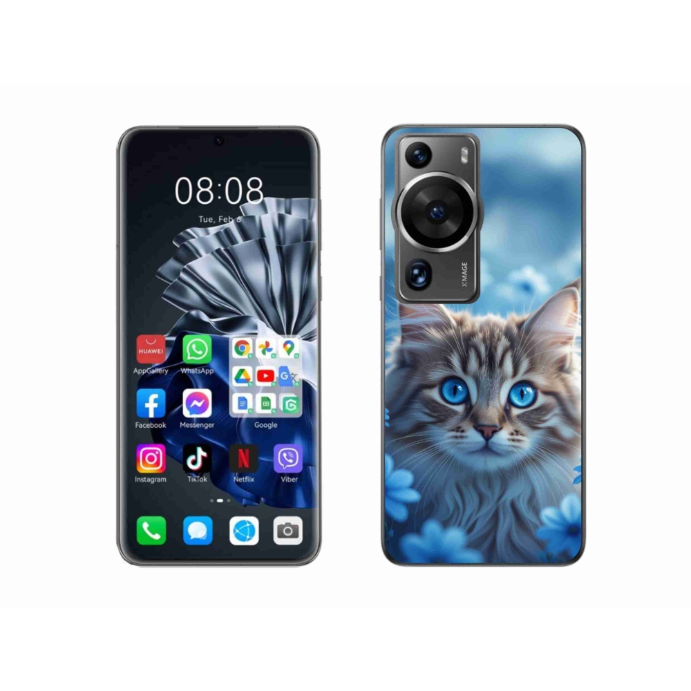 Gélový kryt mmCase na Huawei P60 Pro - mačiatko v modrých kvetoch
