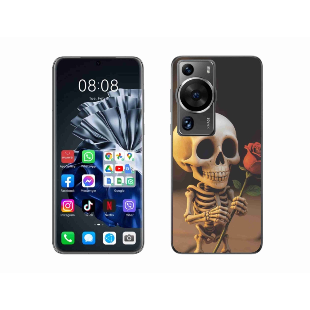 Gélový kryt mmCase na Huawei P60 Pro - kostlivec s ružou