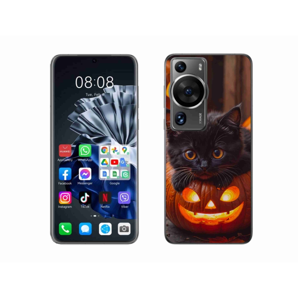 Gélový kryt mmCase na Huawei P60 Pro - mačiatko a tekvica