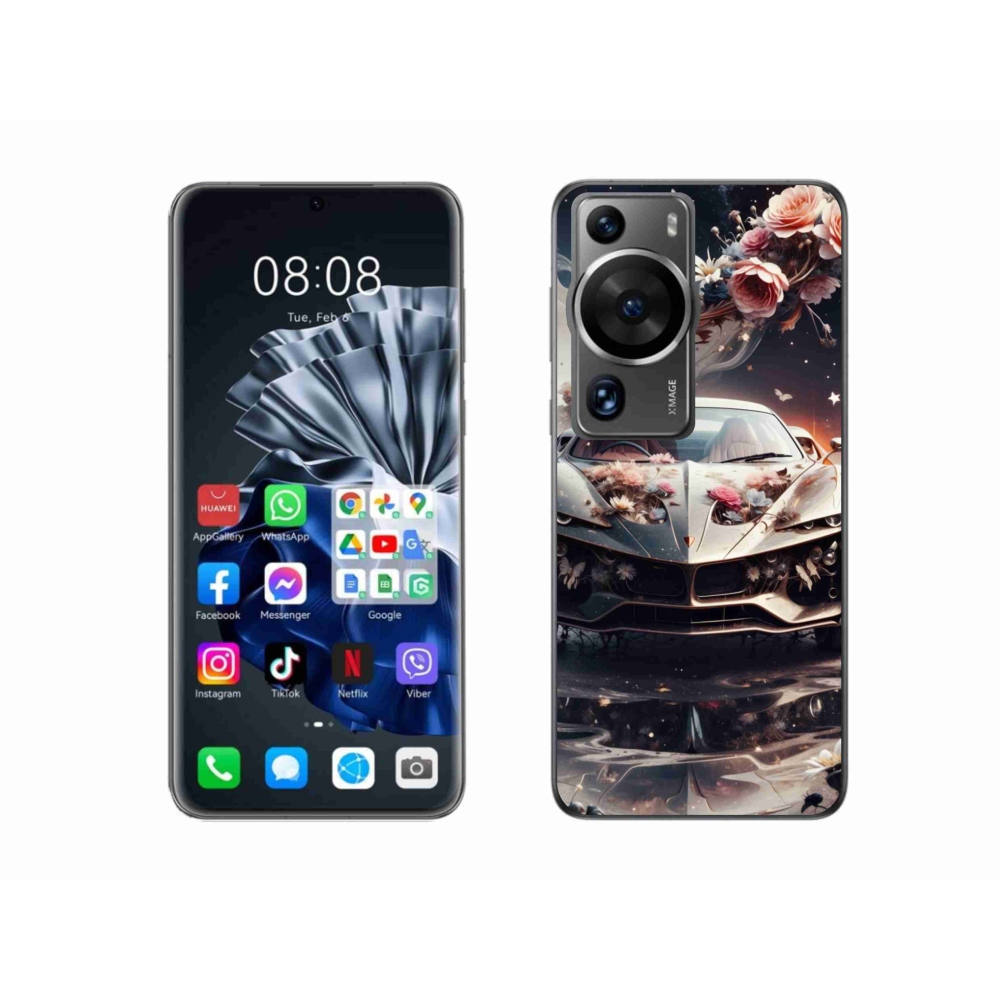 Gélový kryt mmCase na Huawei P60 Pro - kvetinový športový automobil