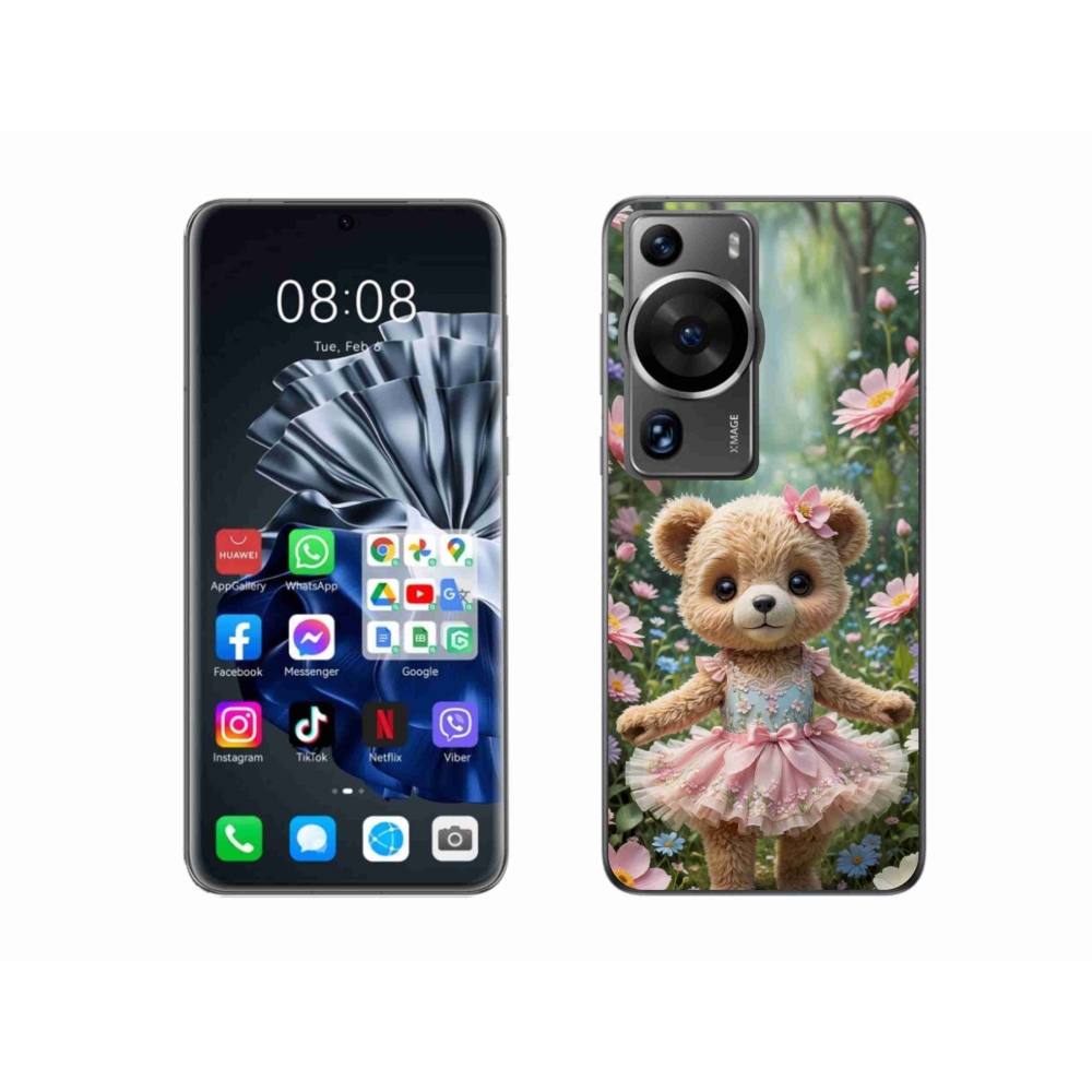 Gélový kryt mmCase na Huawei P60 Pro - roztomilý medvedík v kvetoch