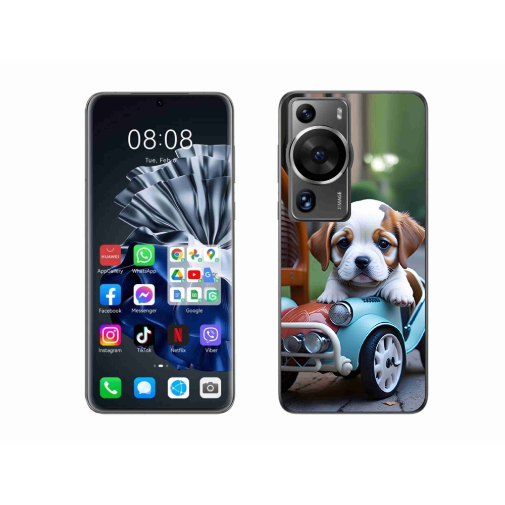 Gélový kryt mmCase na Huawei P60 Pro - šteňa v retro aute