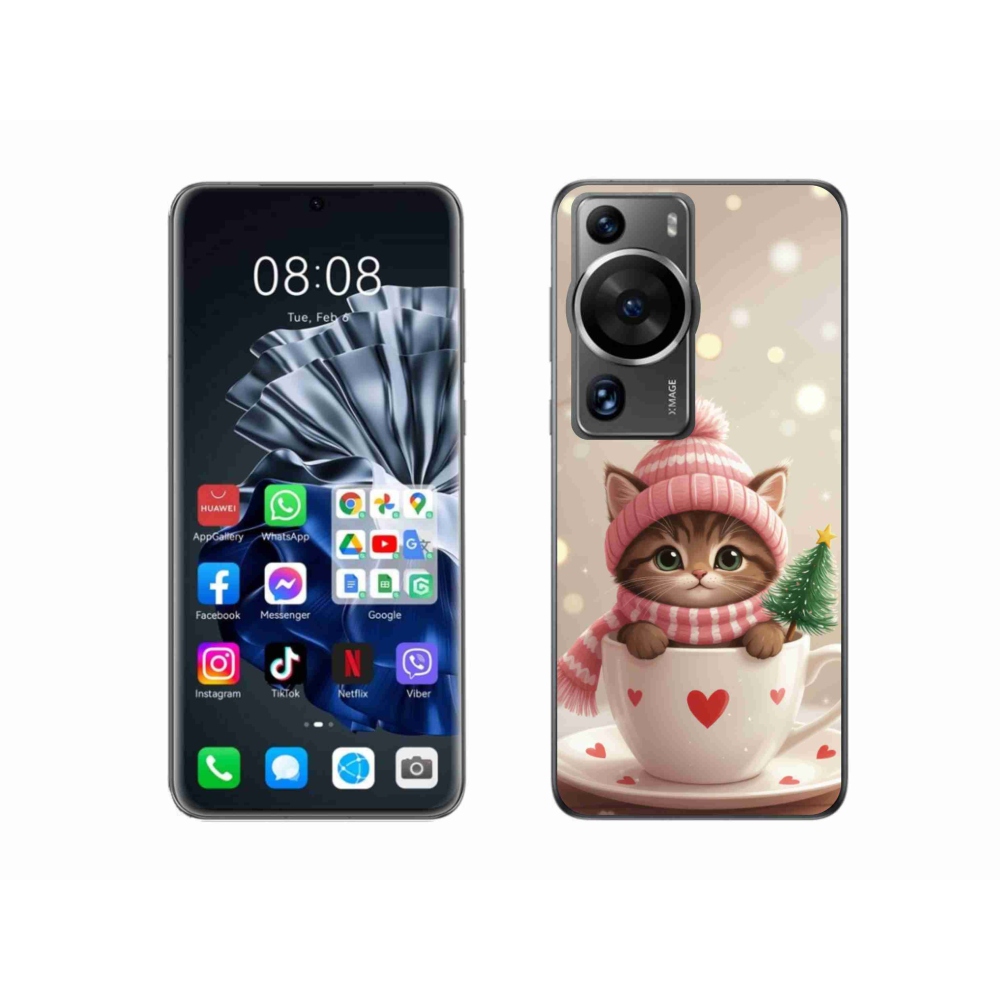 Gélový kryt mmCase na Huawei P60 Pro - vianočné mačiatko v hrnčeku