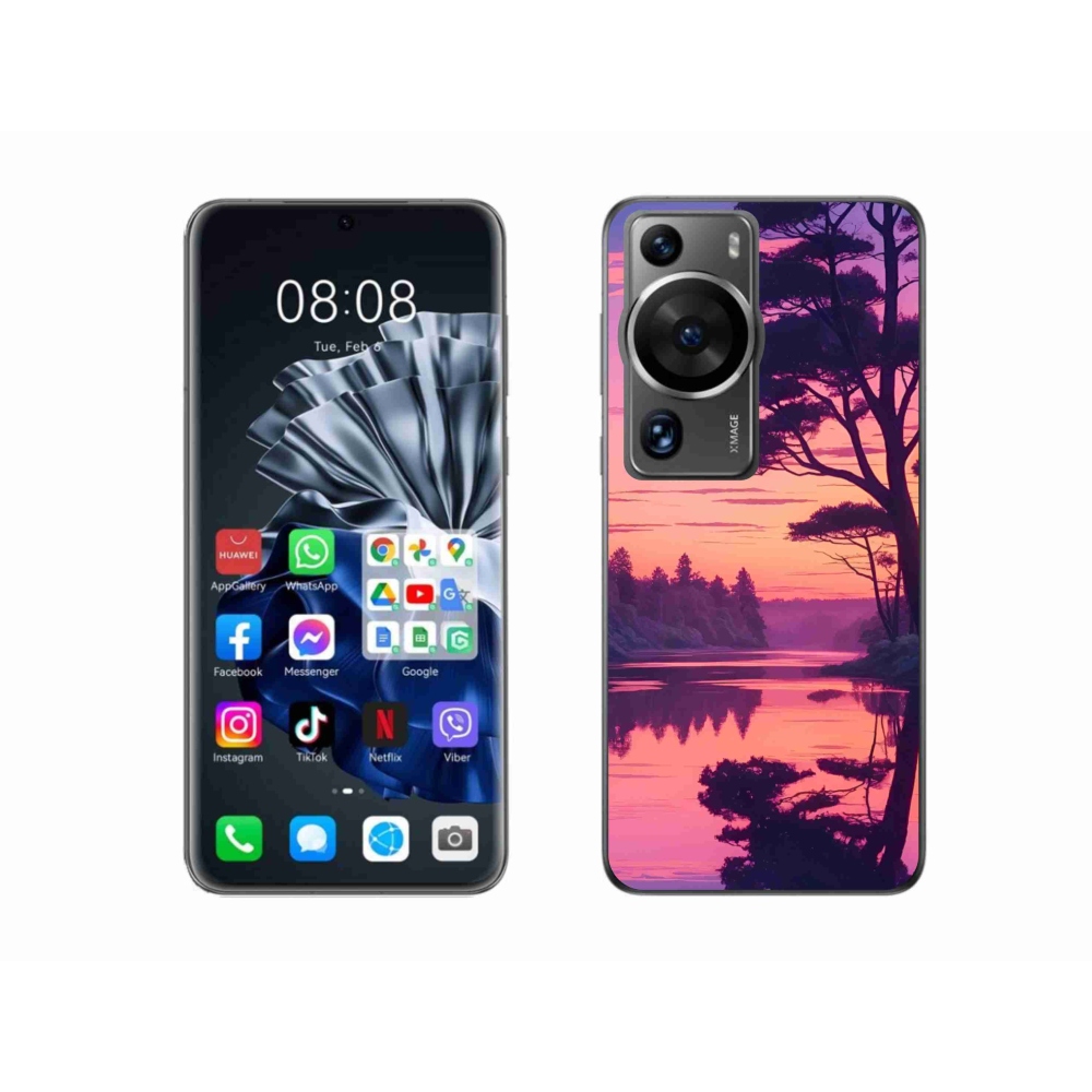 Gélový kryt mmCase na Huawei P60 Pro - západ slnka nad jazerom
