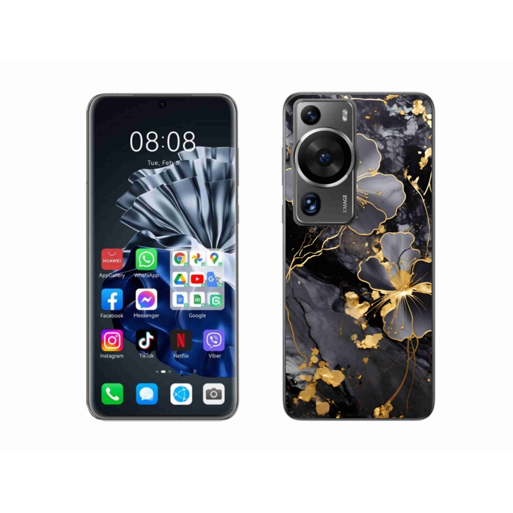 Gélový kryt mmCase na Huawei P60 Pro - zlaté kvety