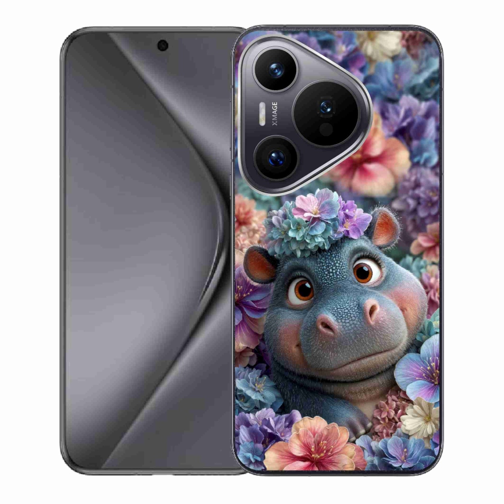 Gélový kryt mmCase na Huawei Pura 70 - hrošík v kvetoch