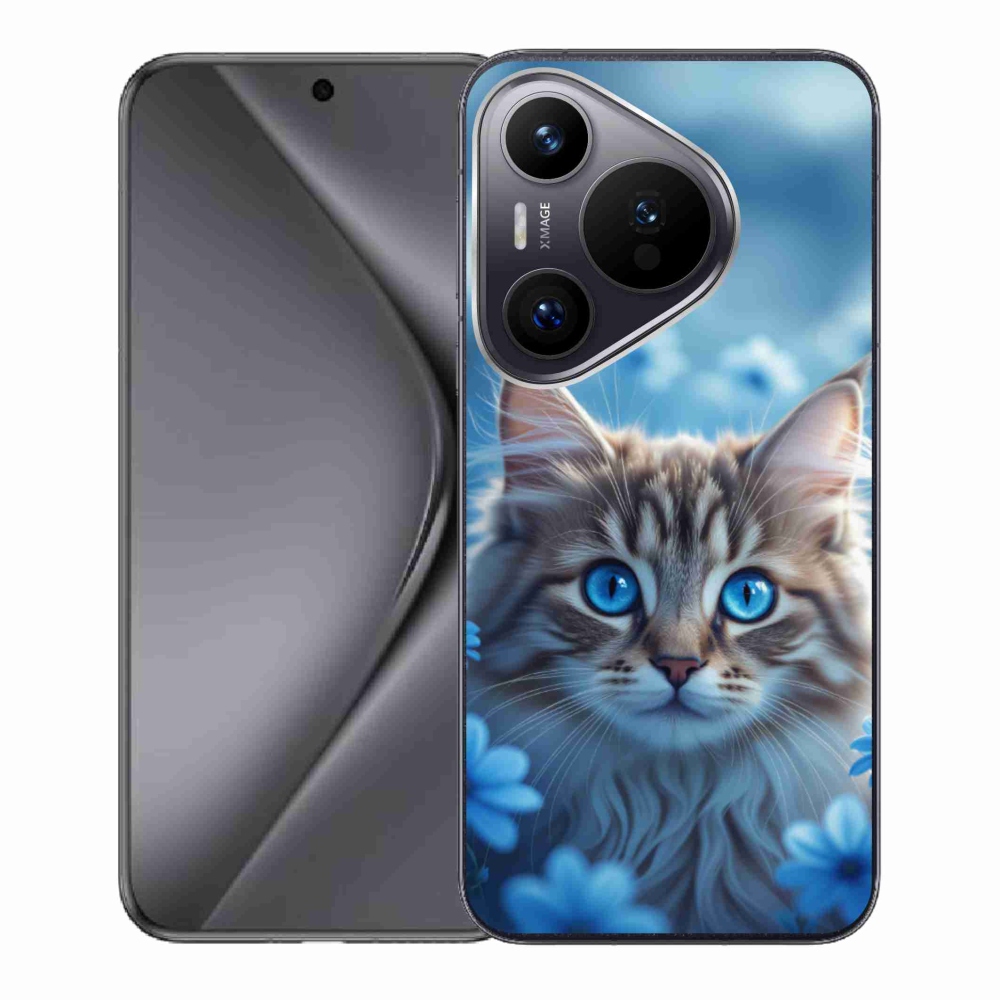 Gélový kryt mmCase na Huawei Pura 70 - mačiatko v modrých kvetoch