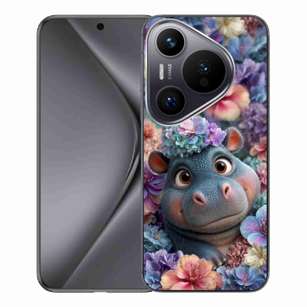 Gélový kryt mmCase na Huawei Pura 70 Pro - hrošík v kvetoch