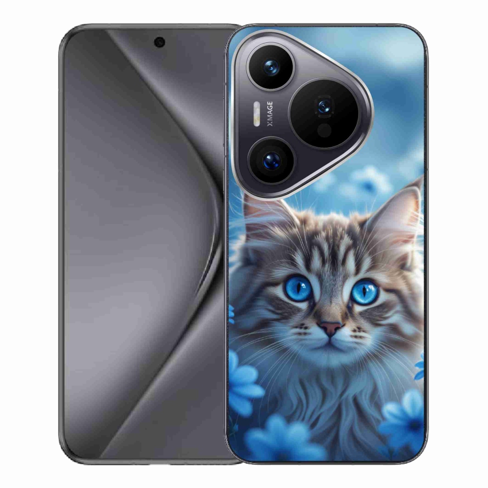 Gélový kryt mmCase na Huawei Pura 70 Pro - mačiatko v modrých kvetoch