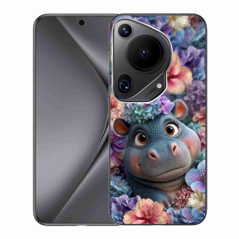 Gélový kryt mmCase na Huawei Pura 70 Ultra - hrošík v kvetoch