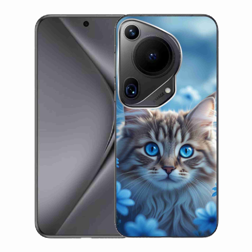 Gélový kryt mmCase na Huawei Pura 70 Ultra - mačiatko v modrých kvetoch
