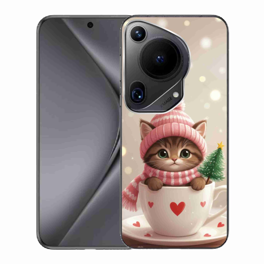 Gélový kryt mmCase na Huawei Pura 70 Ultra - vianočné mačiatko v hrnčeku