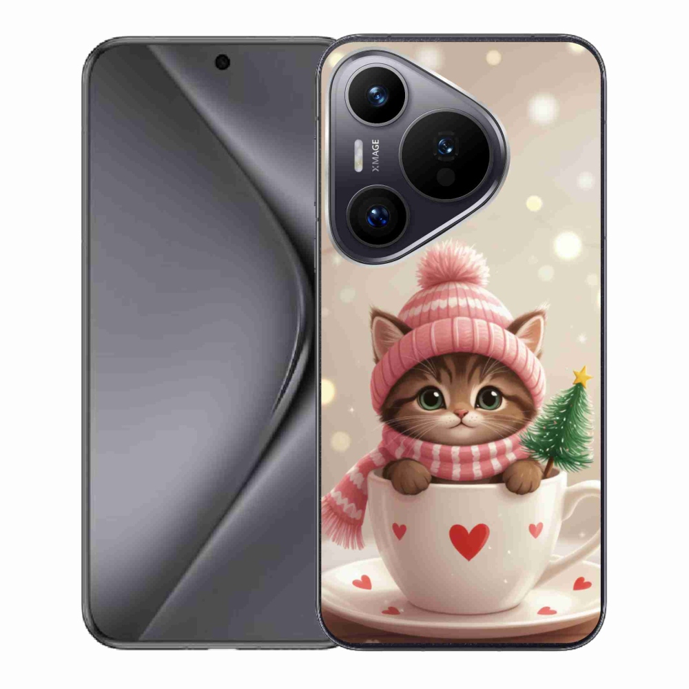 Gélový kryt mmCase na Huawei Pura 70 - vianočné mačiatko v hrnčeku