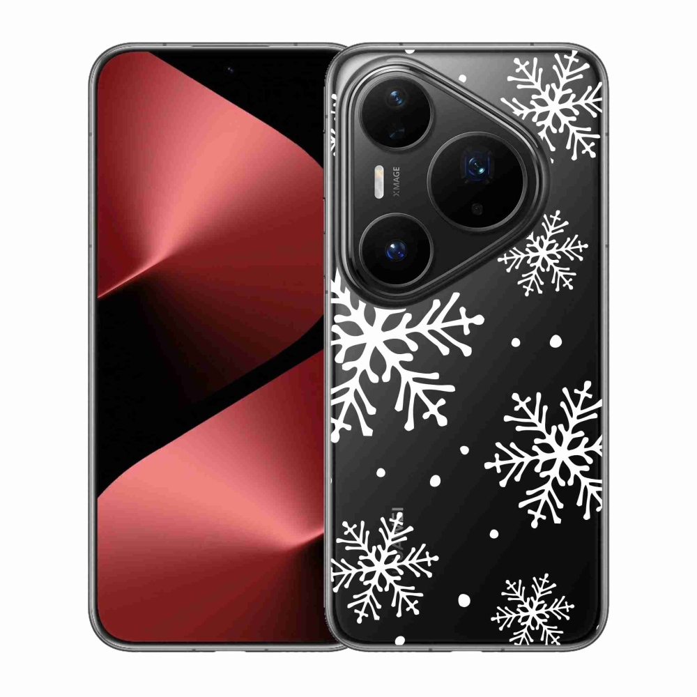 Gélový kryt mmCase na Huawei Pura 80 Pro - biele vločky na priehľadnom pozadí
