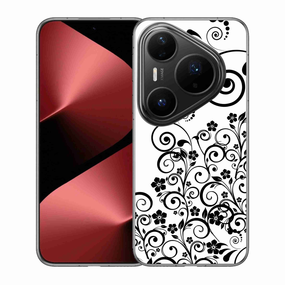 Gélový kryt mmCase na Huawei Pura 80 Pro - čiernobiele kvetinové vzory