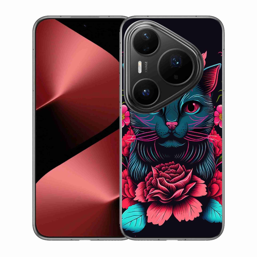 Gélový kryt mmCase na Huawei Pura 80 Pro - kvety a mačka