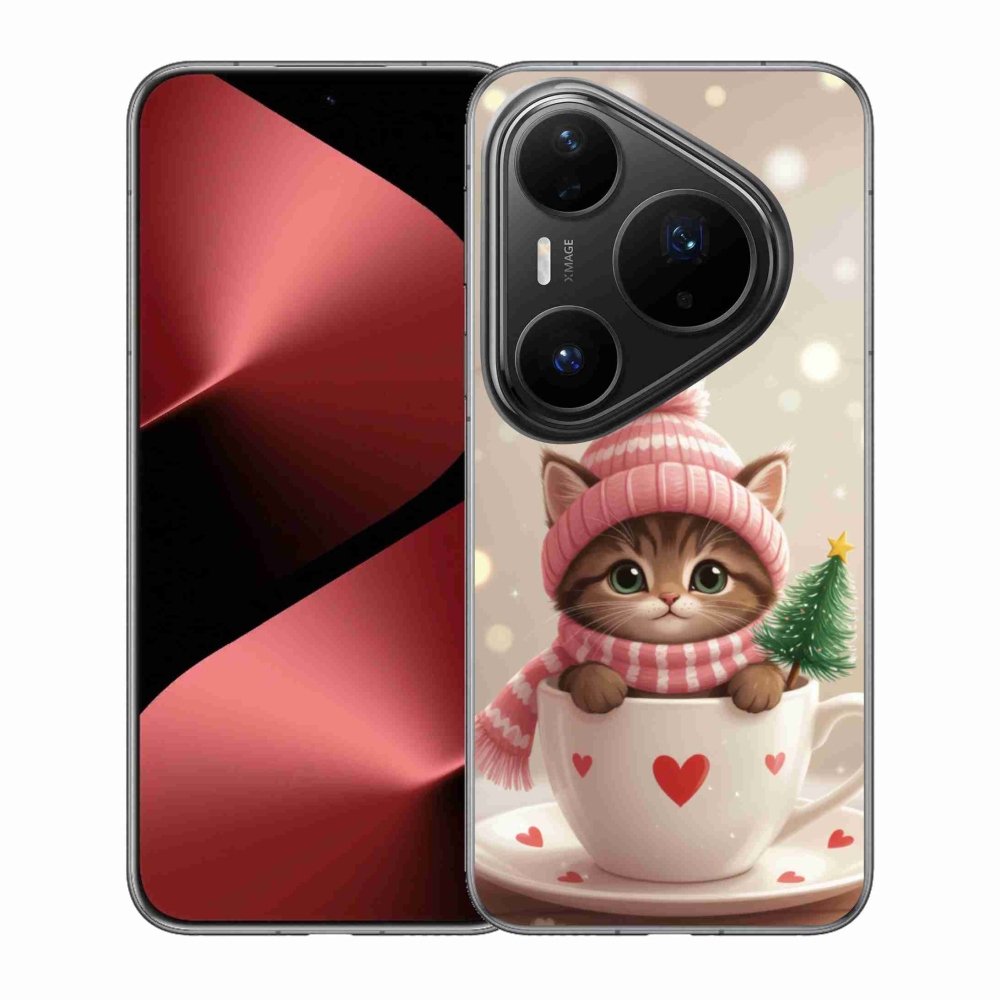 Gélový kryt mmCase na Huawei Pura 80 Pro - vianočné mačiatko v hrnčeku