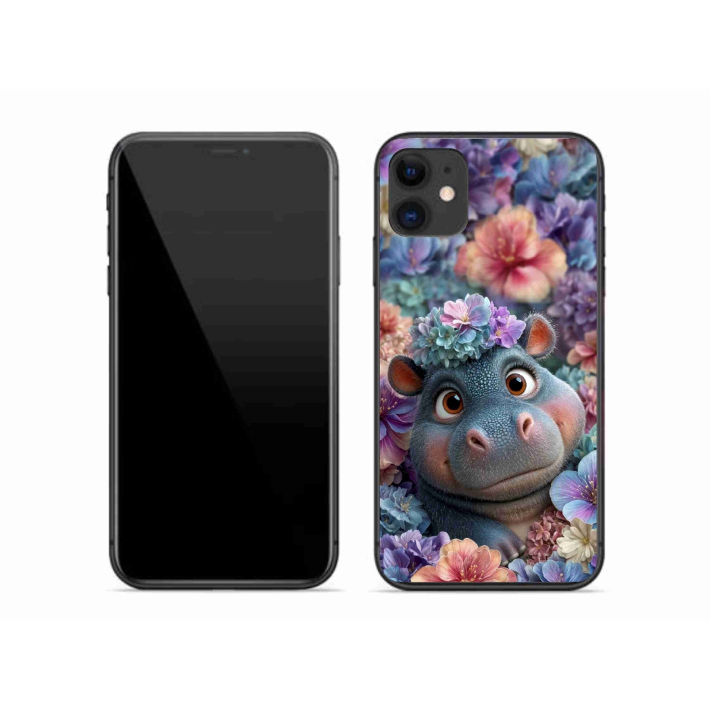 Gélový kryt mmCase na iPhone 11 - hrošík v kvetoch